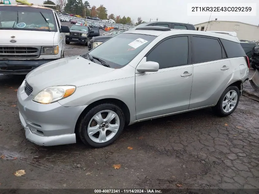 2003 Toyota Matrix Xr VIN: 2T1KR32E43C029259 Lot: 40872341