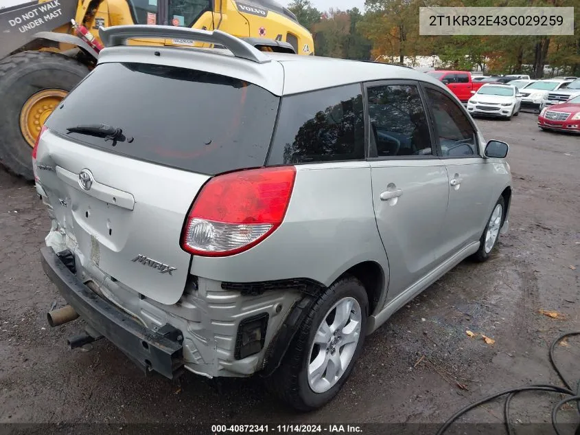 2003 Toyota Matrix Xr VIN: 2T1KR32E43C029259 Lot: 40872341