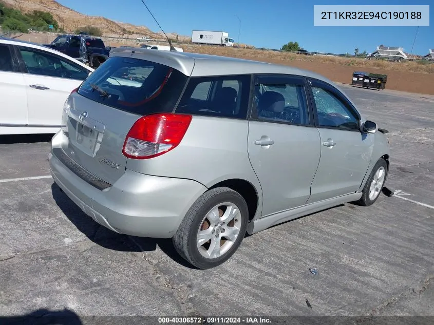 2004 Toyota Matrix Xr VIN: 2T1KR32E94C190188 Lot: 40306572