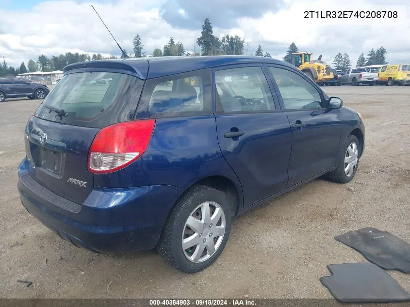 2004 Toyota Matrix Standard VIN: 2T1LR32E74C208708 Lot: 40384903