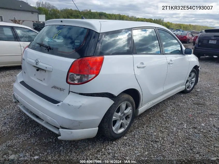 2004 Toyota Matrix Xr VIN: 2T1KR32E54C193007 Lot: 40617986