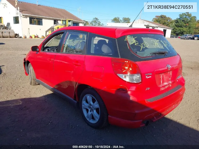 2004 Toyota Matrix Xr VIN: 2T1KR38E94C270551 Lot: 40626150