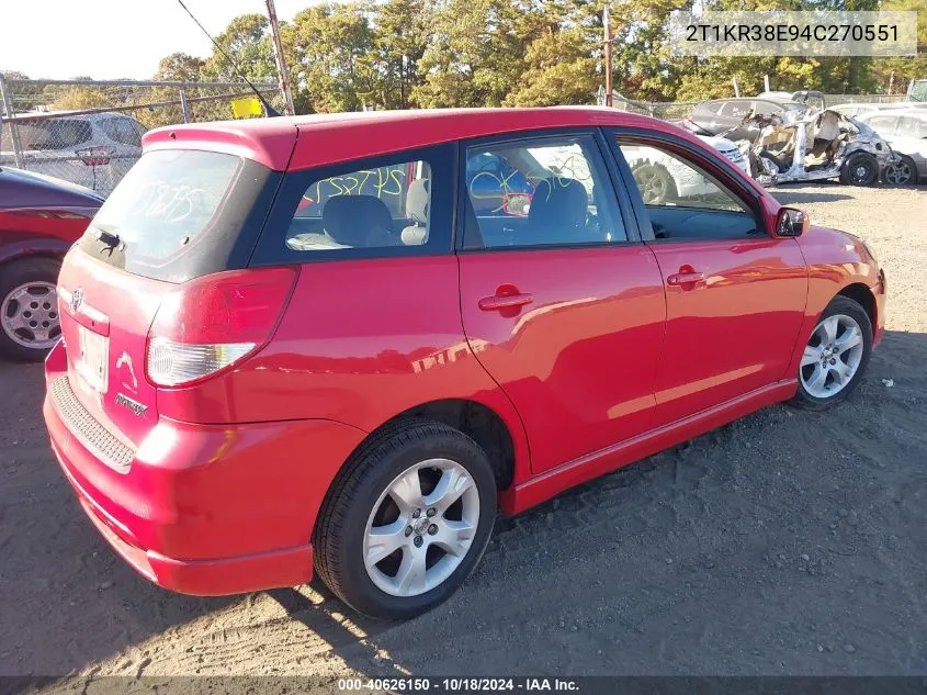 2004 Toyota Matrix Xr VIN: 2T1KR38E94C270551 Lot: 40626150