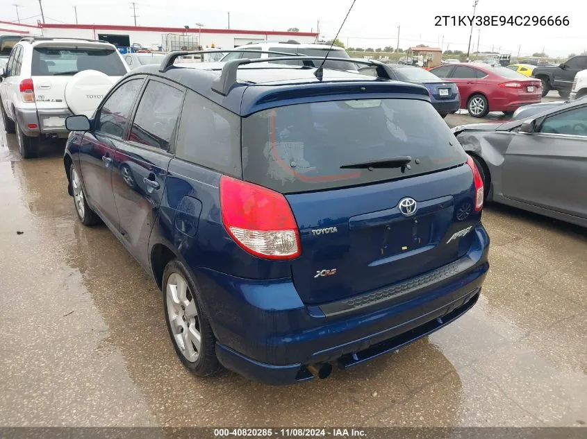 2004 Toyota Matrix Xrs VIN: 2T1KY38E94C296666 Lot: 40820285