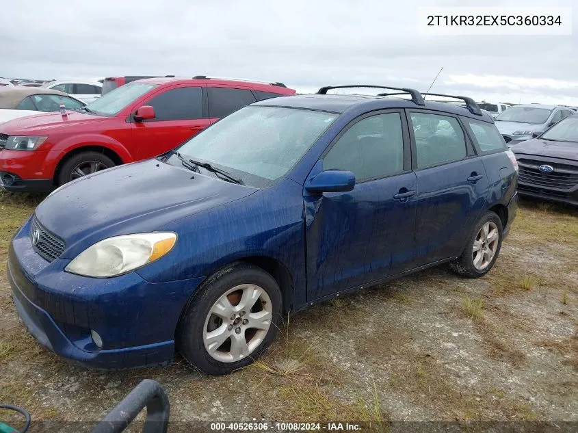 2005 Toyota Matrix Xr VIN: 2T1KR32EX5C360334 Lot: 40526306