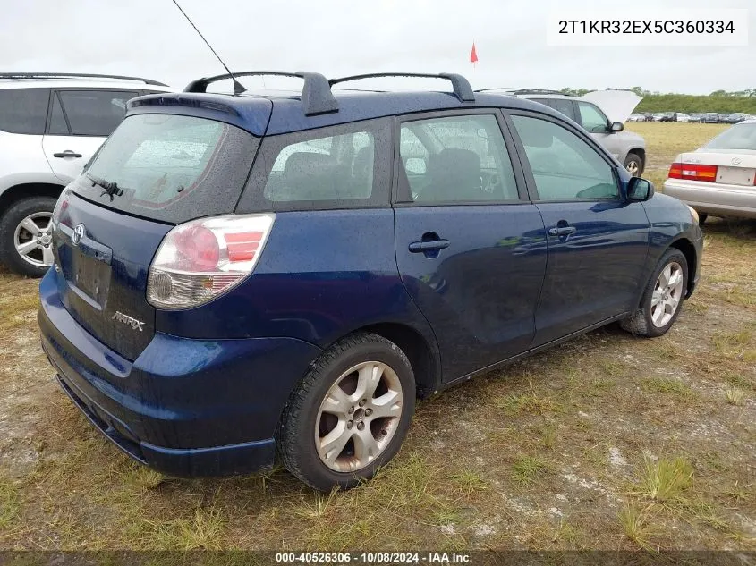 2005 Toyota Matrix Xr VIN: 2T1KR32EX5C360334 Lot: 40526306