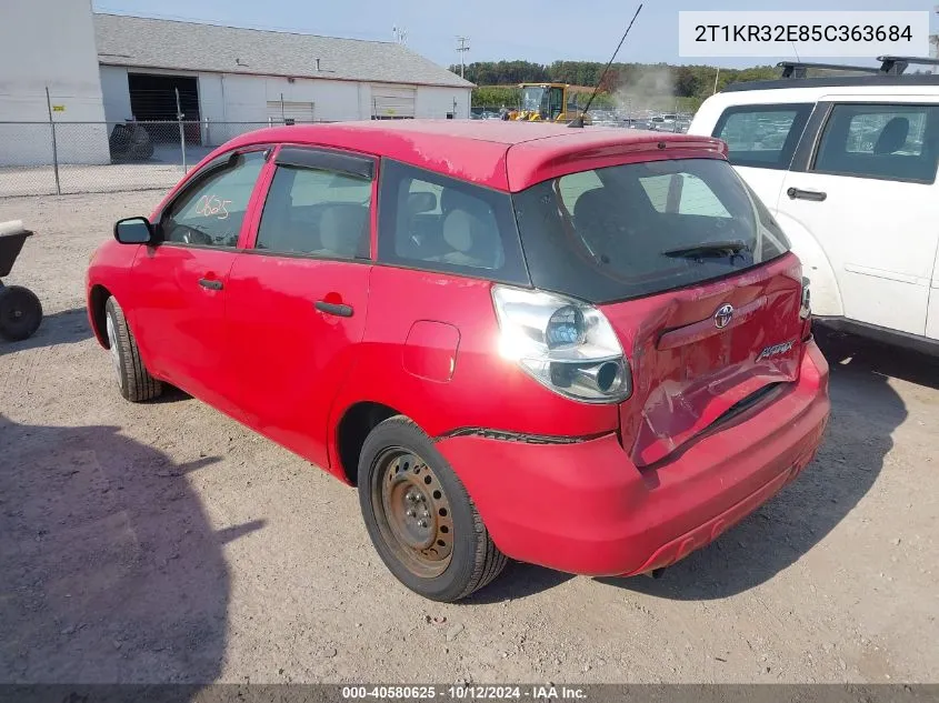 2005 Toyota Matrix Xr VIN: 2T1KR32E85C363684 Lot: 40580625