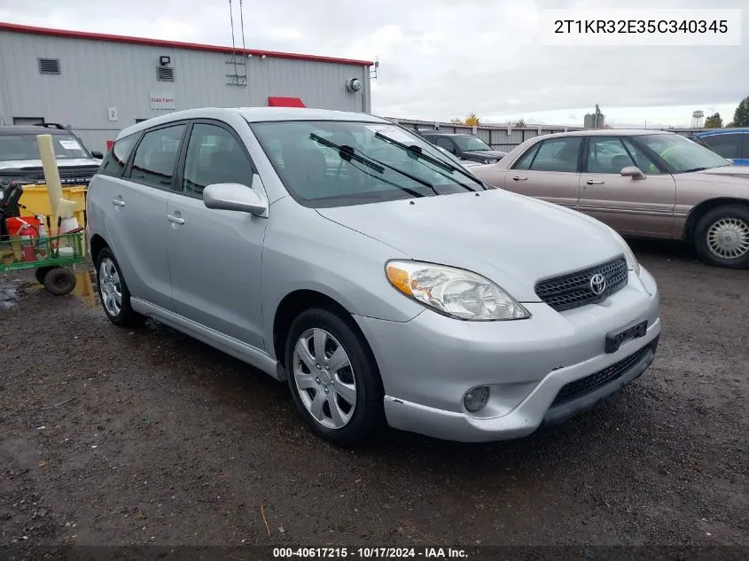 2005 Toyota Matrix Xr VIN: 2T1KR32E35C340345 Lot: 40617215