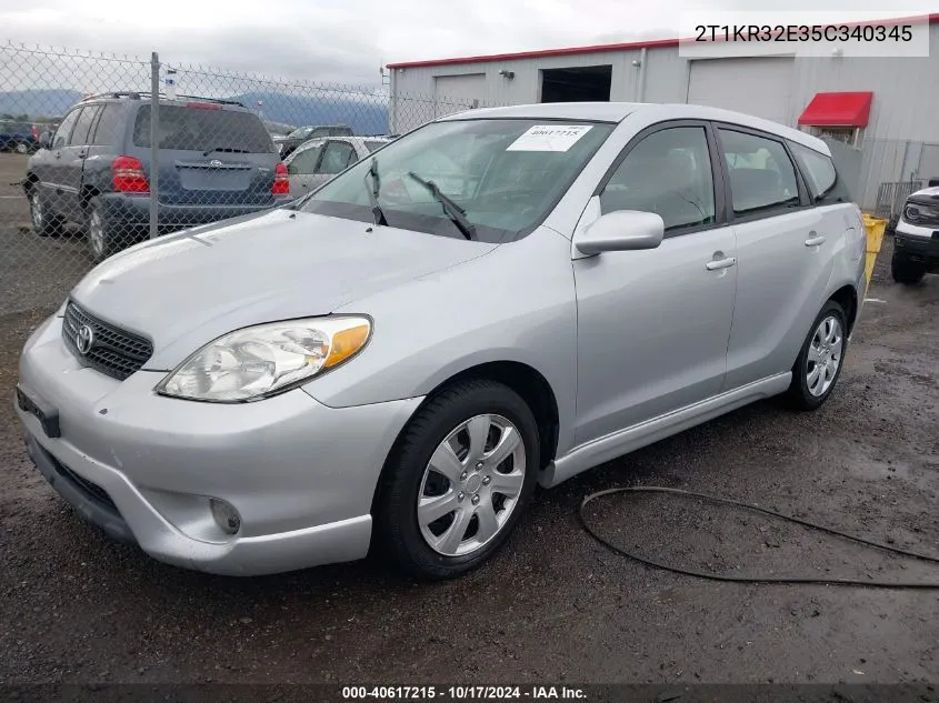 2005 Toyota Matrix Xr VIN: 2T1KR32E35C340345 Lot: 40617215