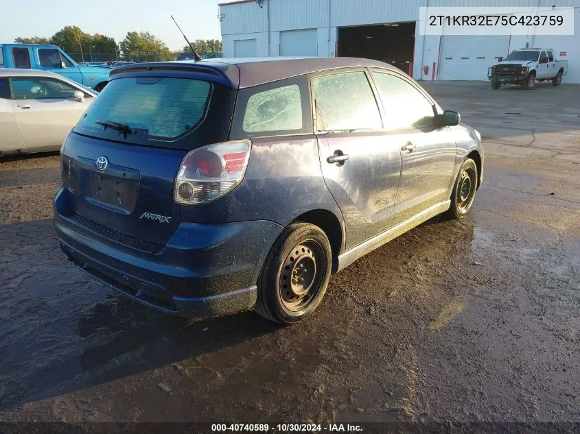 2005 Toyota Matrix Xr VIN: 2T1KR32E75C423759 Lot: 40740589