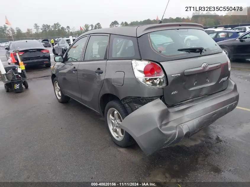 2005 Toyota Corolla Matrix Xr VIN: 2T1LR32E35C550478 Lot: 40820156