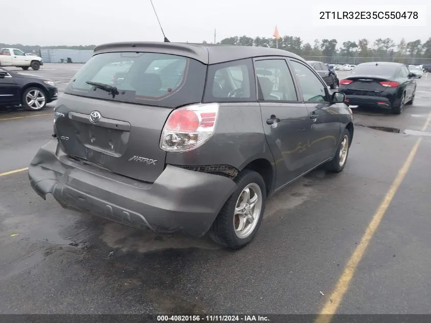 2005 Toyota Corolla Matrix Xr VIN: 2T1LR32E35C550478 Lot: 40820156