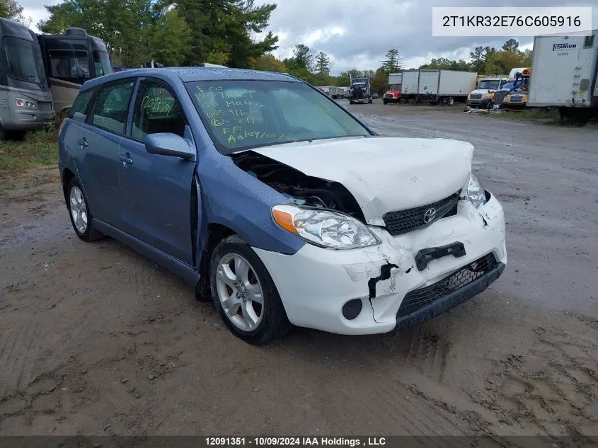 2006 Toyota Matrix VIN: 2T1KR32E76C605916 Lot: 12091351