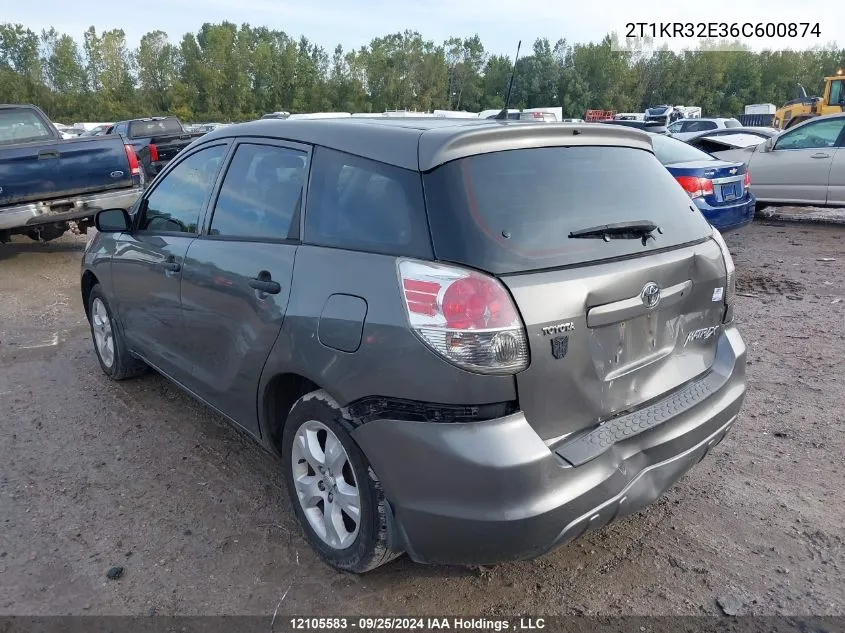 2006 Toyota Matrix Wagon VIN: 2T1KR32E36C600874 Lot: 12105583