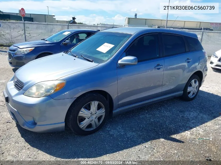 2006 Toyota Matrix Xr VIN: 2T1KR30E06C560739 Lot: 40245170