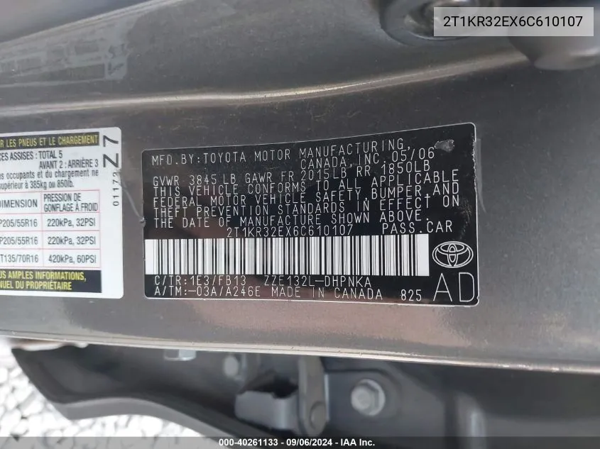 2T1KR32EX6C610107 2006 Toyota Matrix Xr