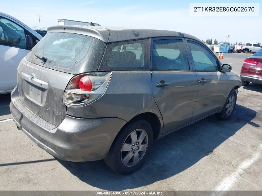 2006 Toyota Matrix VIN: 2T1KR32E86C602670 Lot: 40354390