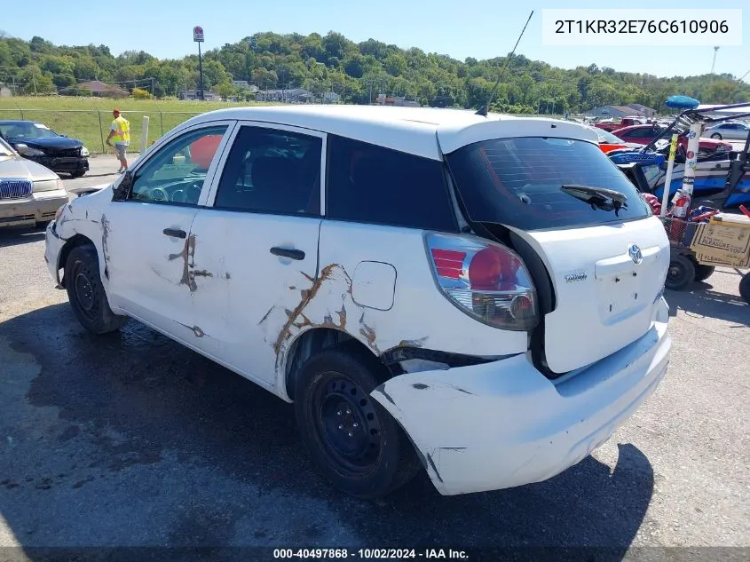 2006 Toyota Matrix VIN: 2T1KR32E76C610906 Lot: 40497868