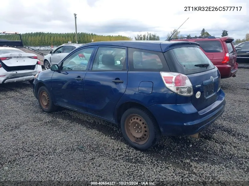 2006 Toyota Matrix VIN: 2T1KR32E26C577717 Lot: 40654327