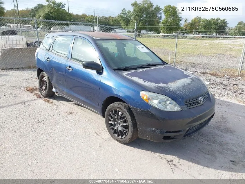 2006 Toyota Matrix VIN: 2T1KR32E76C560685 Lot: 40770494