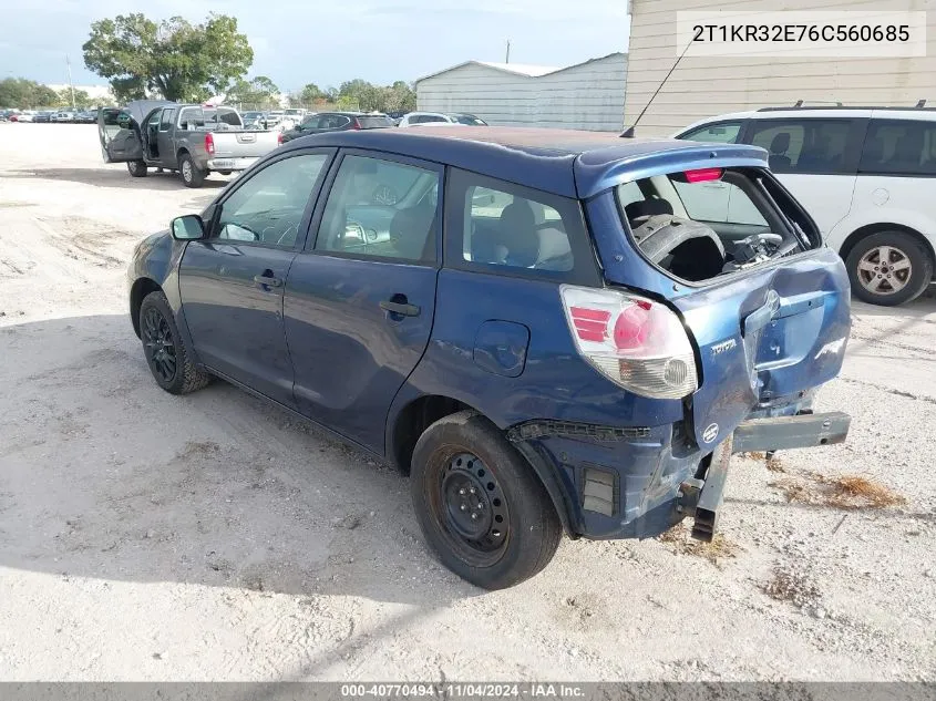 2006 Toyota Matrix VIN: 2T1KR32E76C560685 Lot: 40770494