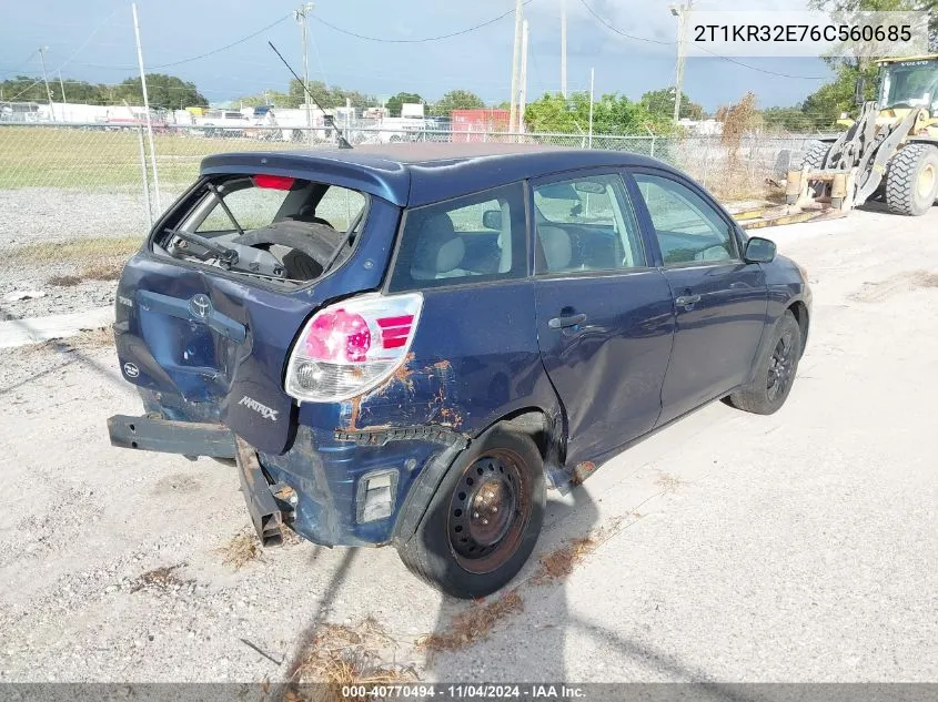 2006 Toyota Matrix VIN: 2T1KR32E76C560685 Lot: 40770494