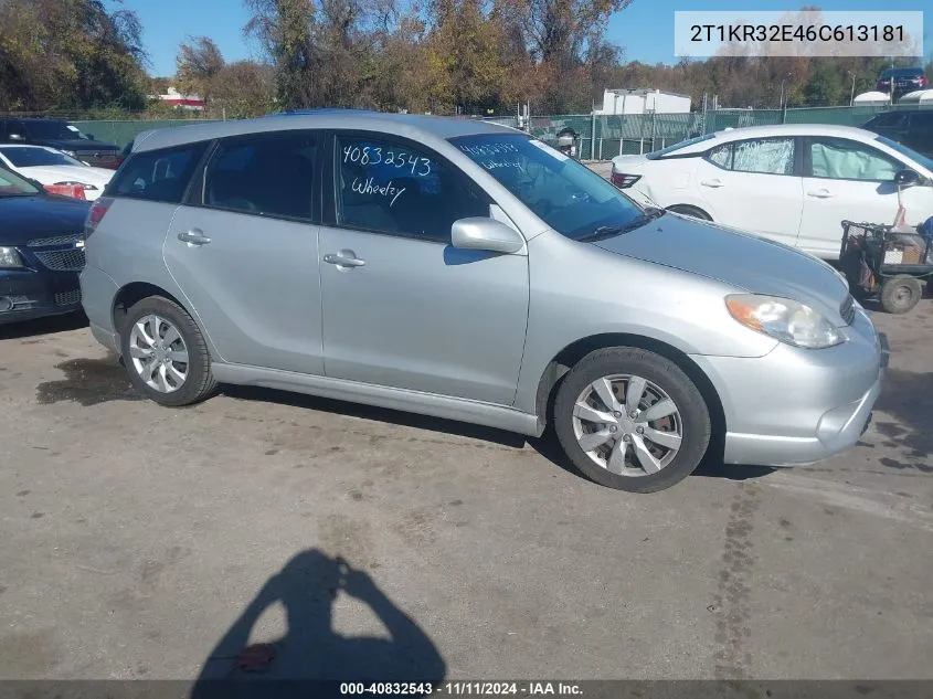 2006 Toyota Matrix Xr VIN: 2T1KR32E46C613181 Lot: 40832543