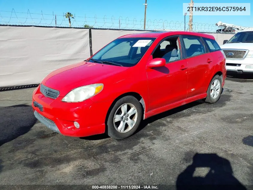 2006 Toyota Matrix Xr VIN: 2T1KR32E96C575964 Lot: 40838200