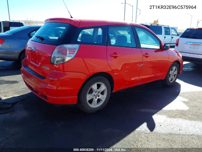 2006 Toyota Matrix Xr VIN: 2T1KR32E96C575964 Lot: 40838200