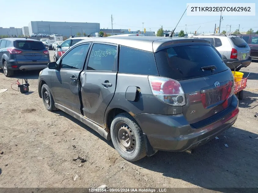 2007 Toyota Corolla Matrix Xr VIN: 2T1KR32E07C662962 Lot: 12092354