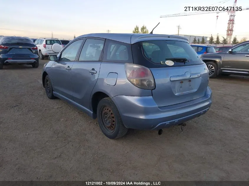 2007 Toyota Matrix Wagon VIN: 2T1KR32E07C647135 Lot: 12121002