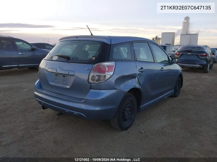 2007 Toyota Matrix Wagon VIN: 2T1KR32E07C647135 Lot: 12121002