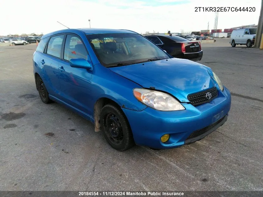 2007 Toyota Matrix Xr VIN: 2T1KR32E67C644420 Lot: 20184554