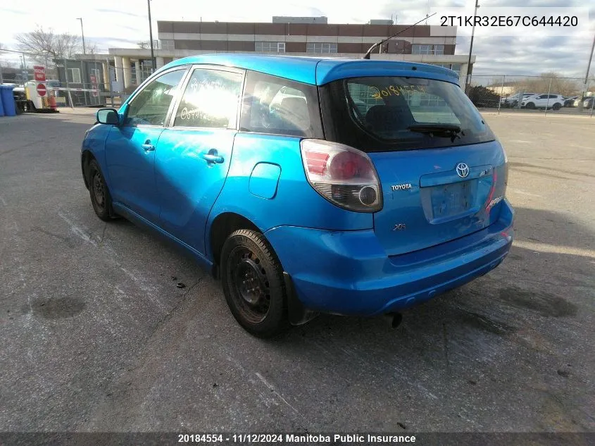 2007 Toyota Matrix Xr VIN: 2T1KR32E67C644420 Lot: 20184554