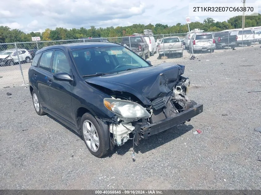 2007 Toyota Matrix Xr VIN: 2T1KR32E07C663870 Lot: 40358545