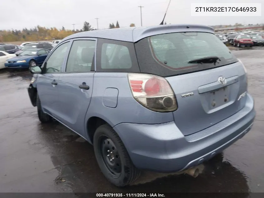 2007 Toyota Matrix Xr VIN: 2T1KR32E17C646933 Lot: 40791935