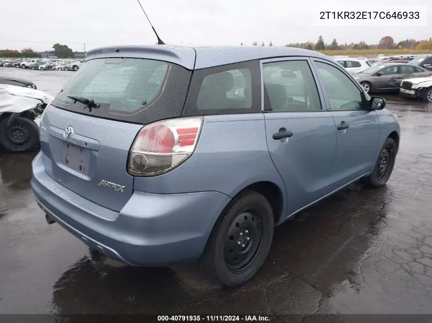 2007 Toyota Matrix Xr VIN: 2T1KR32E17C646933 Lot: 40791935