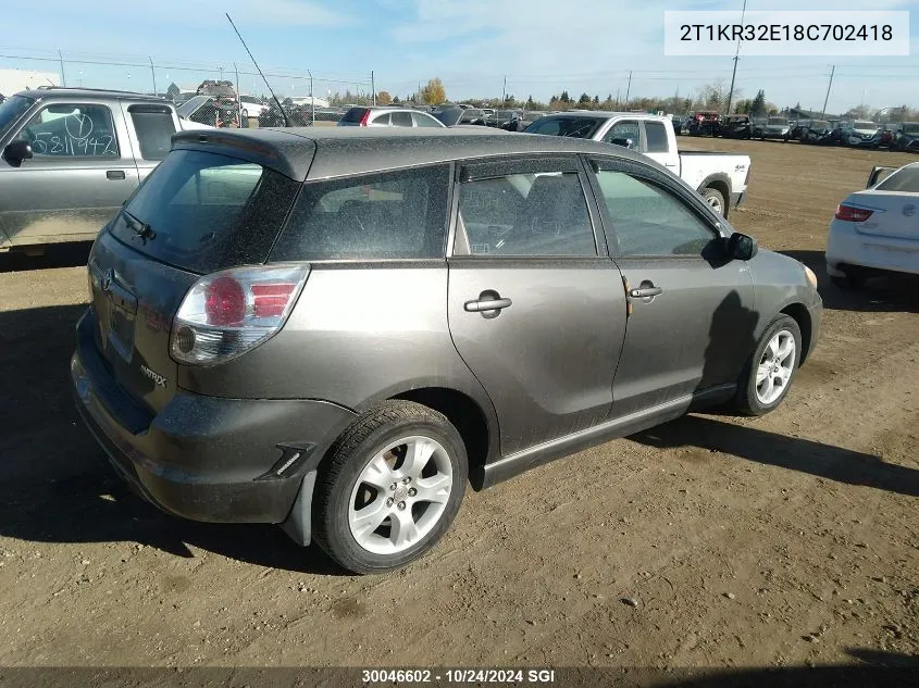 2008 Toyota Corolla Matrix Xr VIN: 2T1KR32E18C702418 Lot: 30046602