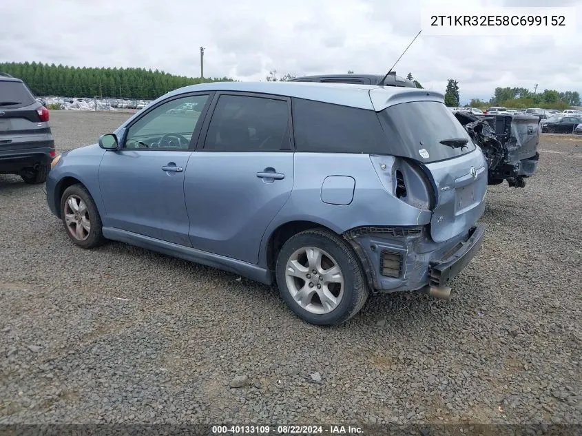 2008 Toyota Matrix Xr VIN: 2T1KR32E58C699152 Lot: 40133109