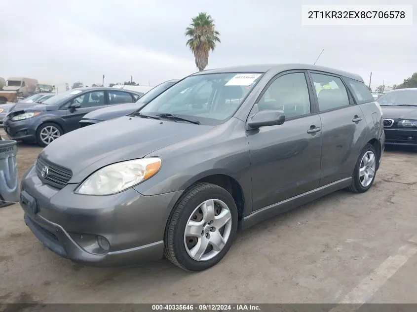 2008 Toyota Matrix Xr VIN: 2T1KR32EX8C706578 Lot: 40335646