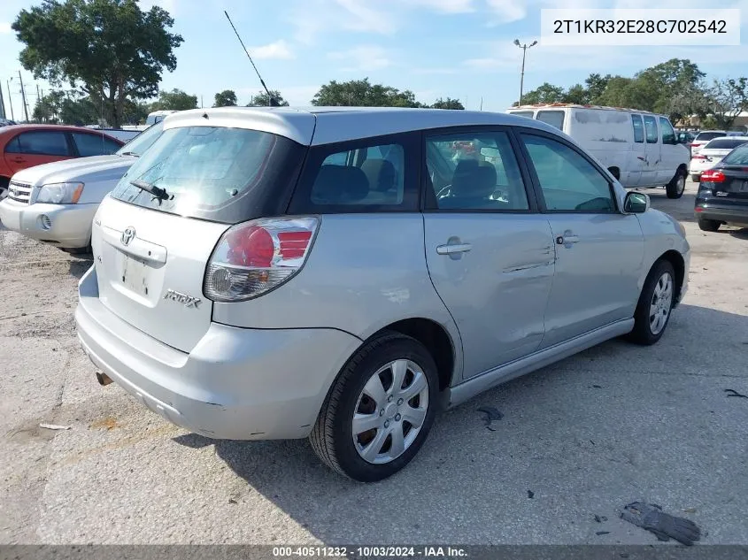 2008 Toyota Matrix Xr VIN: 2T1KR32E28C702542 Lot: 40511232