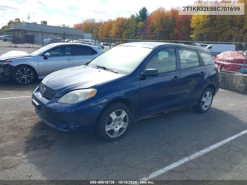 2008 Toyota Matrix VIN: 2T1KR32E88C701699 Lot: 40616739