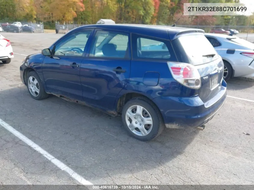 2008 Toyota Matrix VIN: 2T1KR32E88C701699 Lot: 40616739