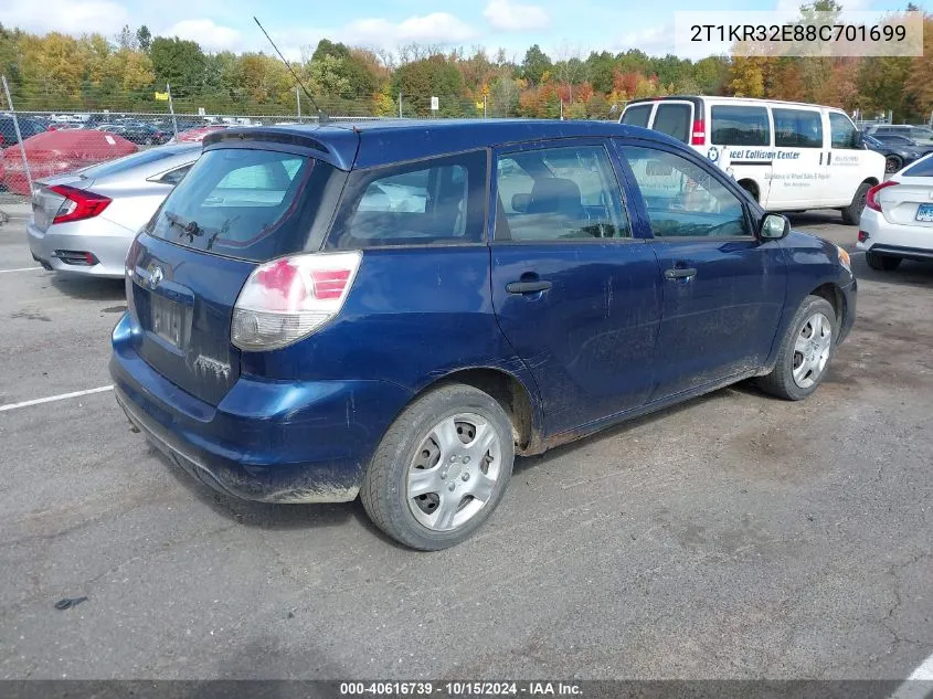 2008 Toyota Matrix VIN: 2T1KR32E88C701699 Lot: 40616739