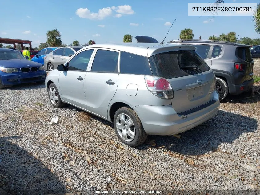 2008 Toyota Matrix VIN: 2T1KR32EX8C700781 Lot: 40660132