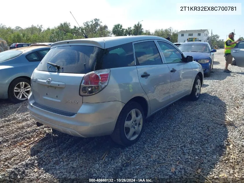 2008 Toyota Matrix VIN: 2T1KR32EX8C700781 Lot: 40660132