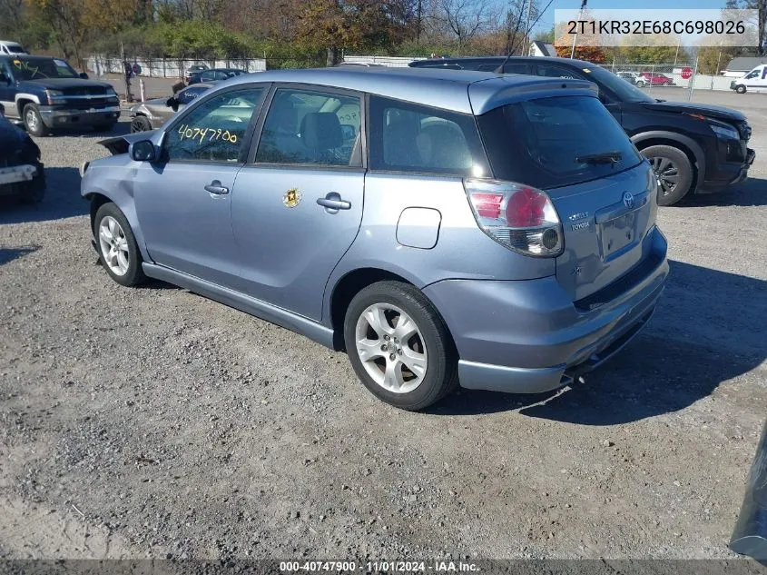 2008 Toyota Matrix Xr VIN: 2T1KR32E68C698026 Lot: 40747900