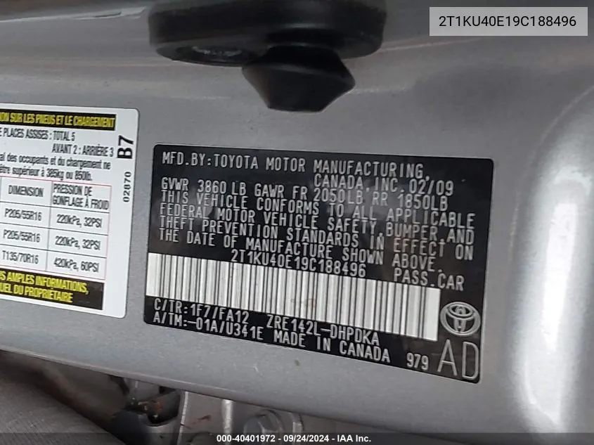 2T1KU40E19C188496 2009 Toyota Matrix