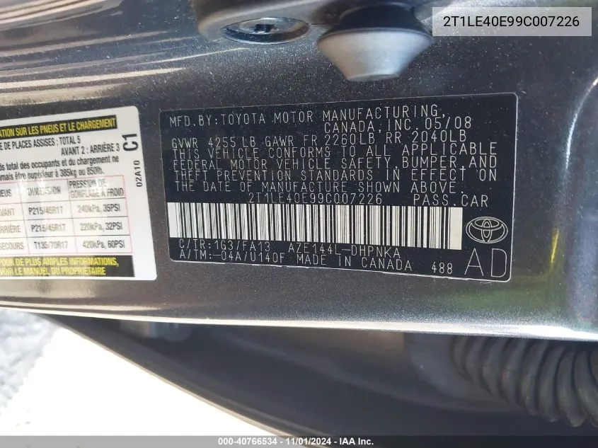 2T1LE40E99C007226 2009 Toyota Matrix S