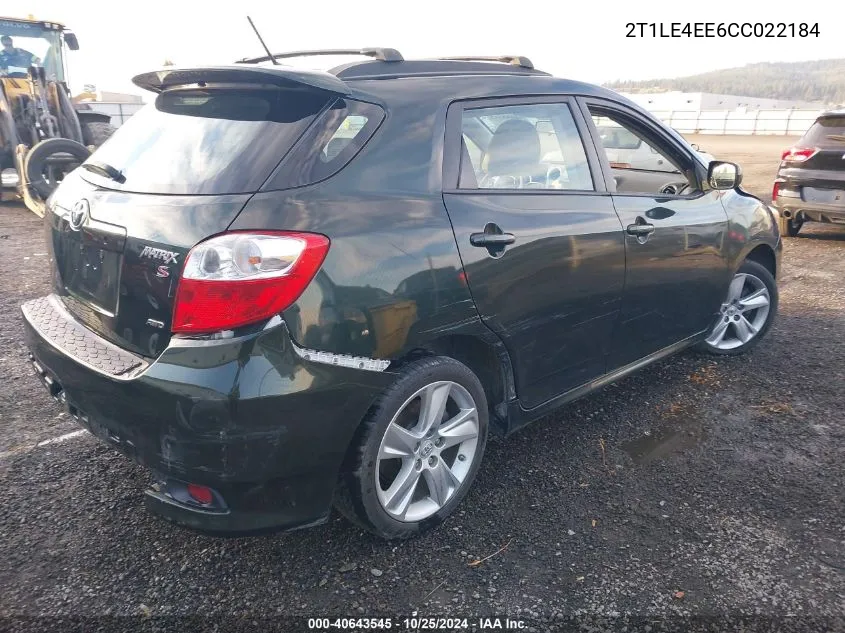 2012 Toyota Matrix S VIN: 2T1LE4EE6CC022184 Lot: 40643545